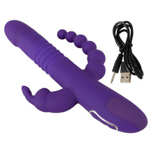 Lade das Bild in den Galerie-Viewer, Triple Vibrator mit Stoßfunktion und Klitoris- und Analvibrator - 26cm
