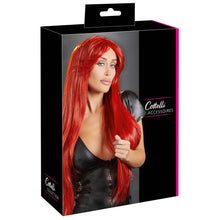 Lade das Bild in den Galerie-Viewer, Langhaar Perücke Rot glatte Haare mit trendigem Pony - 80cm